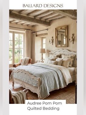 Audree Pom Pom Quilted Bedding in Spa by Ballard Designs King